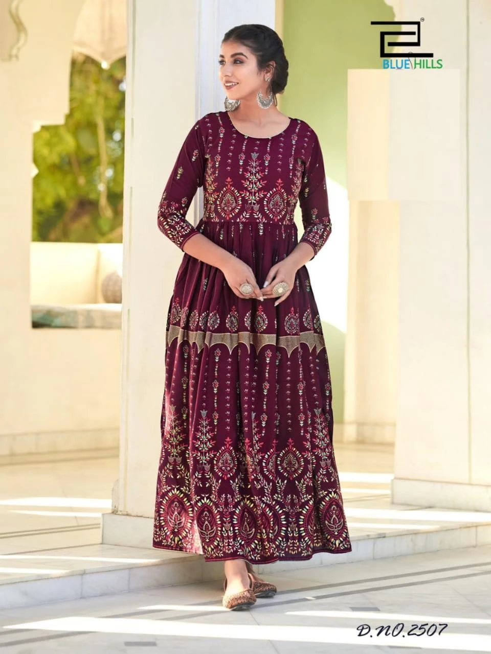 Blue Hills Bela 14Kg Heavy Rayon Print Wholesale Long Gown Catalog — Wholesale Kurtis, Blue Hills wholesale from Surat - Gallery Image 5